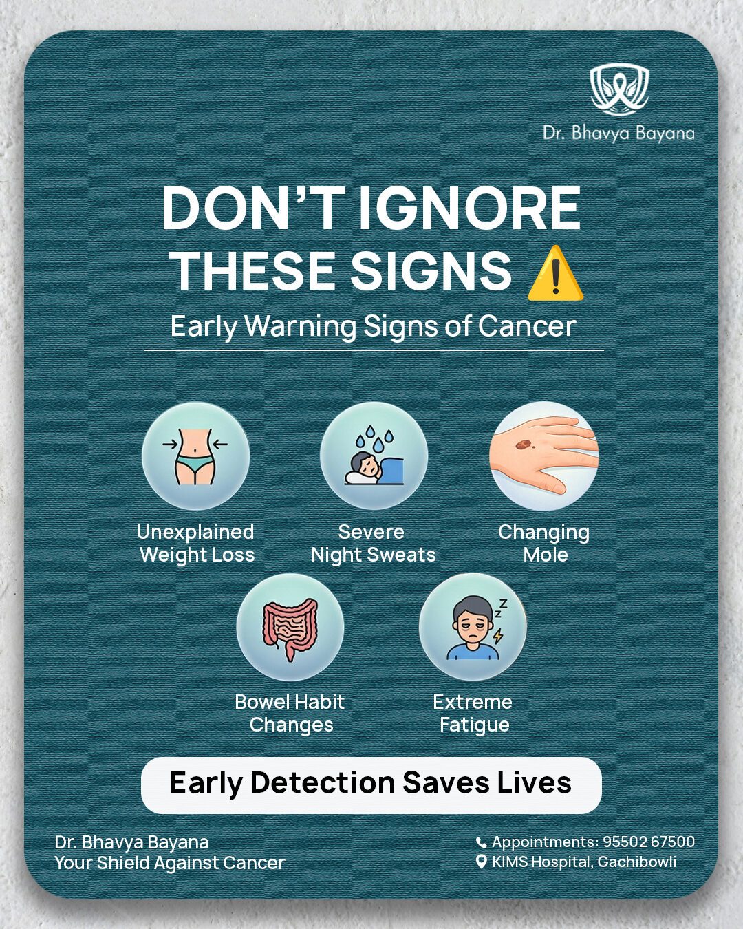Dr. Bhavya cancer warning-signs awareness post