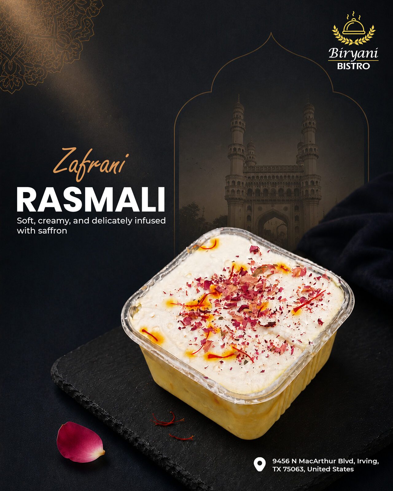 Biryani Bistro zafrani rasmalai dessert