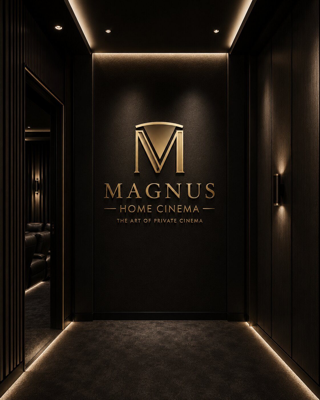 Magnus branded corridor with gold logo